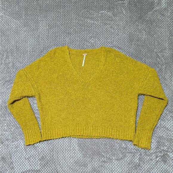 Free People Finders Keepers V-Neck Yellow Green Women XS Oversized Sweater - Picture 1 of 9